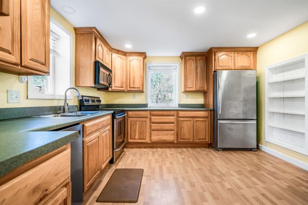 Interior, Kitchen, Recessed Lighting, Wood Texture Flooring