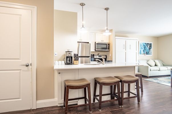 Interior, Kitchen, Pendant Lights, Stainless Steel Appliances, Wood Texture Flooring