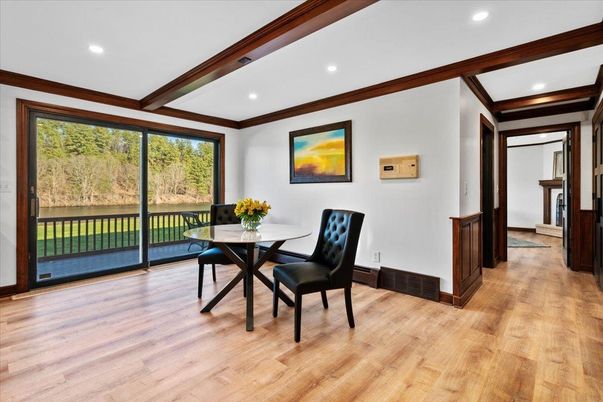 Dining room, Interior, Recessed Lighting, Wood Texture Flooring