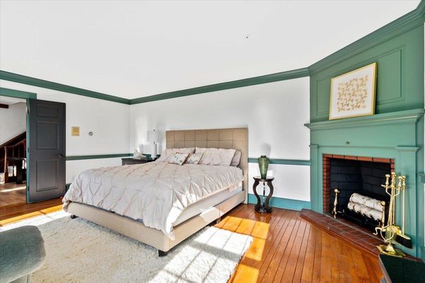 Bedroom, Fireplace, Interior, Wood Texture Flooring