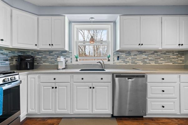 Interior, Kitchen, Pendant Lights, Stainless Steel Appliances, Wood Texture Flooring