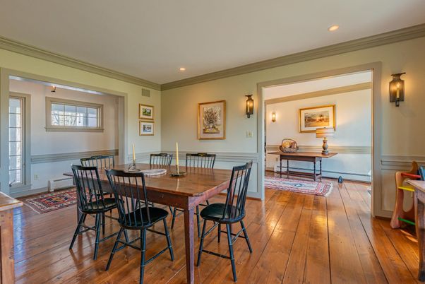 Dining room, Interior, Recessed Lighting, Wood Texture Flooring