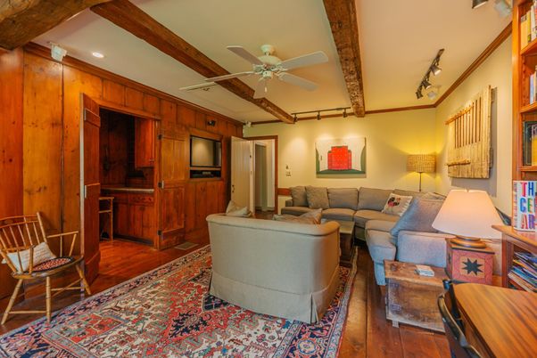 Interior, Living room, Recessed Lighting, Wooden Beams, Wood Texture Flooring