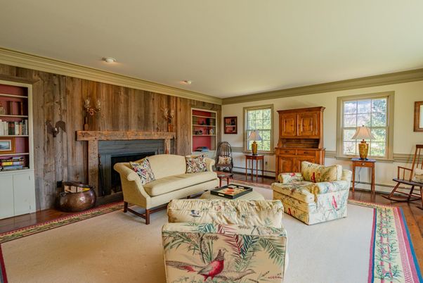 Fireplace, Interior, Living room, Recessed Lighting, Wood Texture Flooring, Wooden Walls