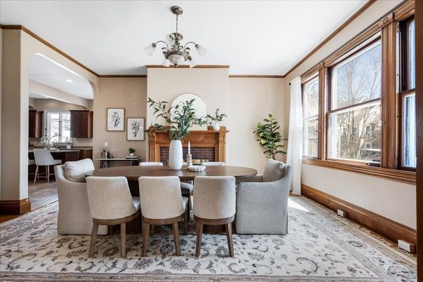 Chandelier, Dining room, Interior, Recessed Lighting, Wood Texture Flooring