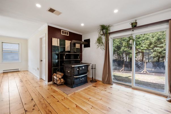 Fireplace, Interior, Recessed Lighting, Wood Texture Flooring