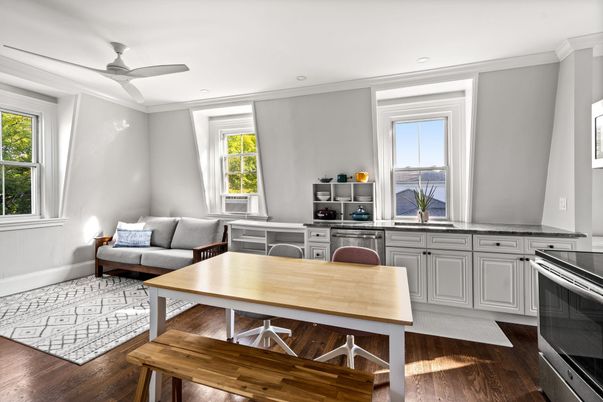 Dining room, Interior, Kitchen, Recessed Lighting, Wood Texture Flooring
