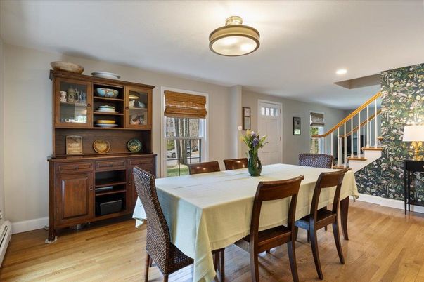 Dining room, Interior, Recessed Lighting, Wood Texture Flooring