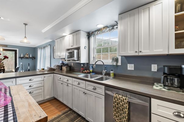 Interior, Kitchen, Pendant Lights, Stainless Steel Appliances, Wood Texture Flooring