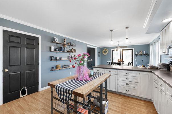 Dining room, Interior, Pendant Lights, Wood Texture Flooring