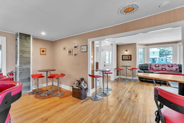 Fitness Equipment, Interior, Recessed Lighting, Stone Walls, Wood Texture Flooring