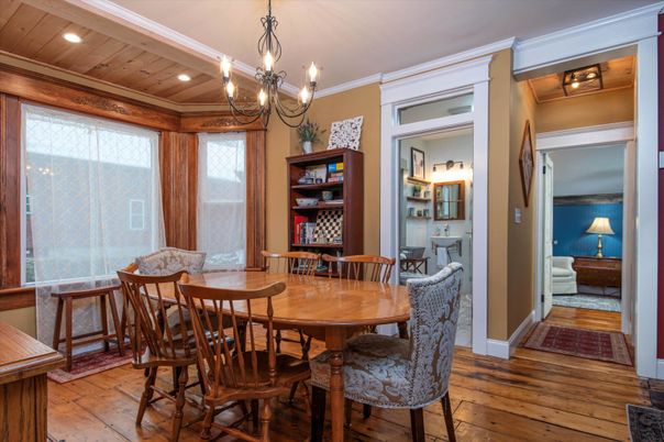 Chandelier, Dining room, Interior, Recessed Lighting, Wooden Ceilings, Wood Texture Flooring