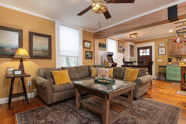 Dining room, Interior, Living room, Recessed Lighting, Wood Texture Flooring