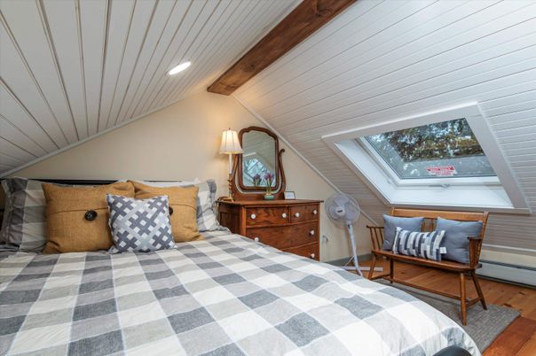 Bedroom, Interior, Recessed Lighting, Wooden Beams, Wood Texture Flooring