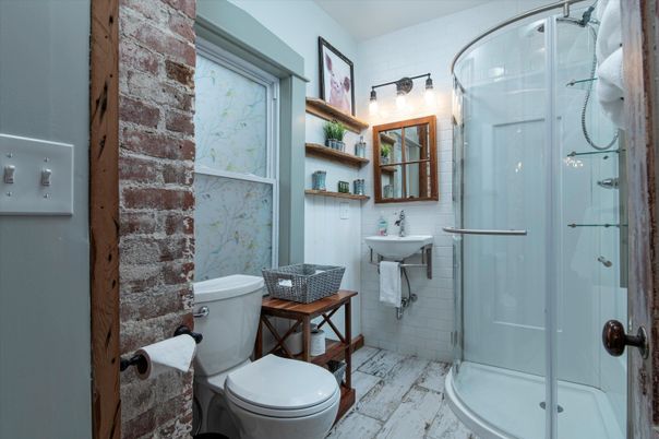Bathroom, Glass Shower, Interior, Stone Walls