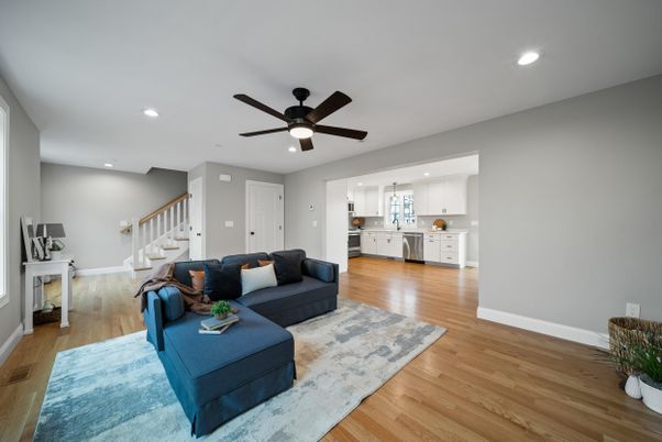 Interior, Kitchen, Living room, Recessed Lighting, Wood Texture Flooring