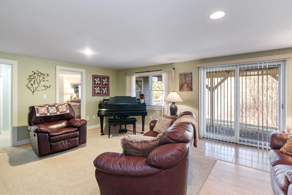Interior, Living room, Piano, Recessed Lighting, Wood Texture Flooring