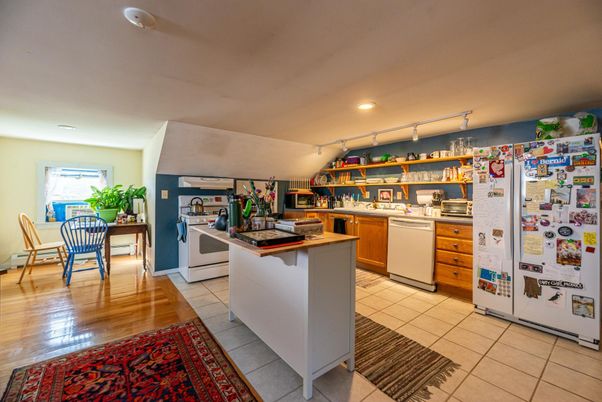 Dining room, Interior, Kitchen, Recessed Lighting, Wood Texture Flooring