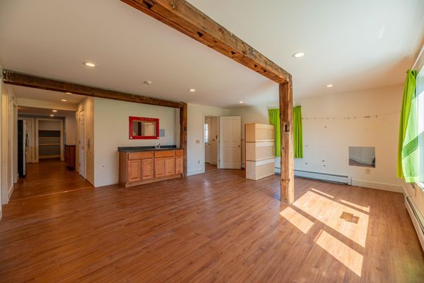 Empty room, Interior, Recessed Lighting, Wooden Beams, Wood Texture Flooring