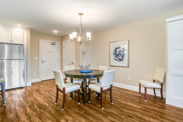 Chandelier, Dining room, Interior, Recessed Lighting, Wood Texture Flooring