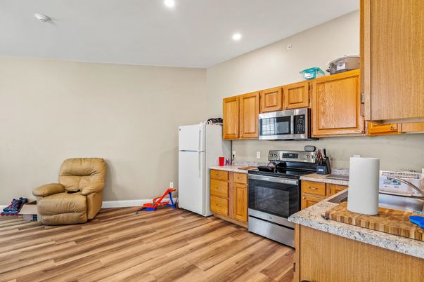 Interior, Kitchen, Recessed Lighting, Wood Texture Flooring
