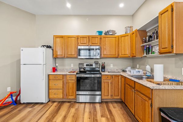 Interior, Kitchen, Recessed Lighting, Wood Texture Flooring