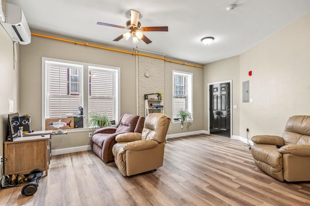 Home Office, Interior, Living room, Stone Walls, Wood Texture Flooring