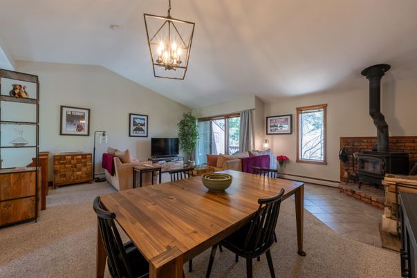 Dining room, Fireplace, Interior, Living room, Pendant Lights