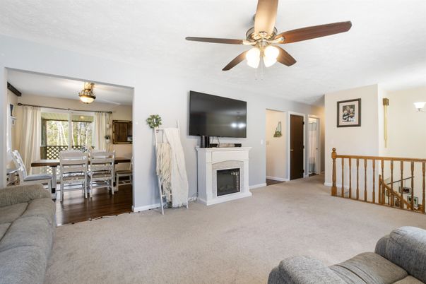 Dining room, Fireplace, Interior, Wood Texture Flooring