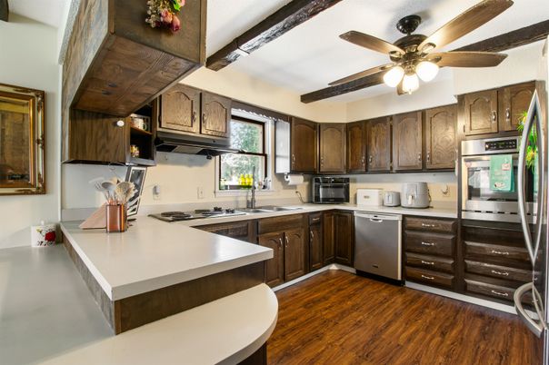 Interior, Kitchen, Stainless Steel Appliances, Wood Texture Flooring