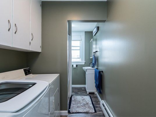 Interior, Washer, Wood Texture Flooring