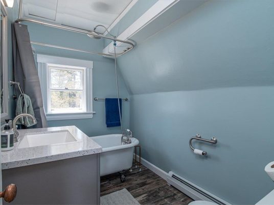 Bathroom, Free Standing Baths, Interior, Wood Texture Flooring