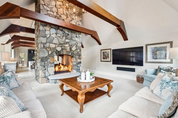 Fireplace, Interior, Living room, Stone Walls, Wooden Beams