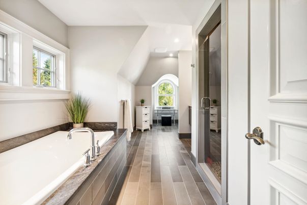 Bathroom, Interior, Recessed Lighting, Wood Texture Flooring