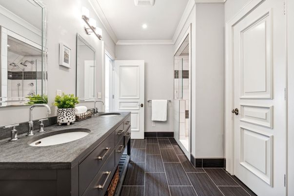 Bathroom, Dual Sink Vanities, Glass Shower, Interior, Recessed Lighting