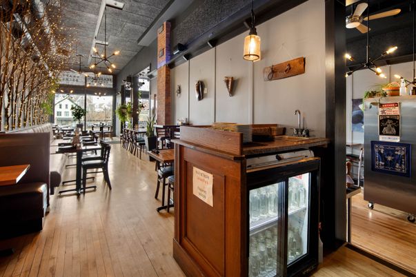 Dining room, Interior, Pendant Lights, Wood Texture Flooring