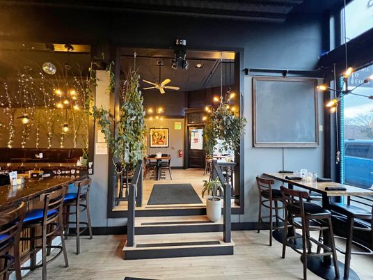 Dining room, Interior, Pendant Lights, Wood Texture Flooring