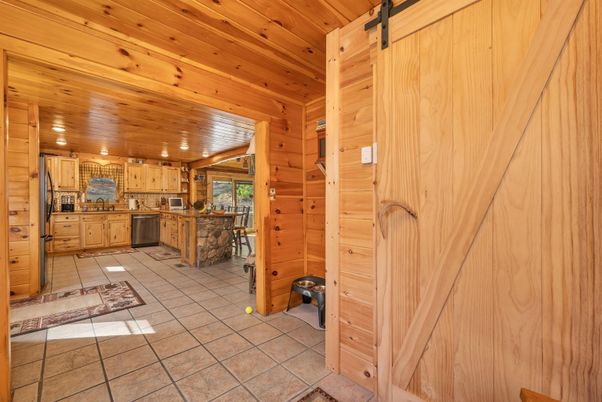 Interior, Kitchen, Recessed Lighting, Stainless Steel Appliances, Wooden Ceilings, Wooden Walls