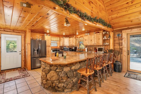 Interior, Kitchen, Recessed Lighting, Wooden Ceilings, Wood Texture Flooring