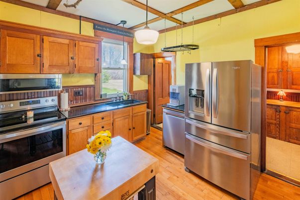 Interior, Kitchen, Pendant Lights, Stainless Steel Appliances, Wood Texture Flooring