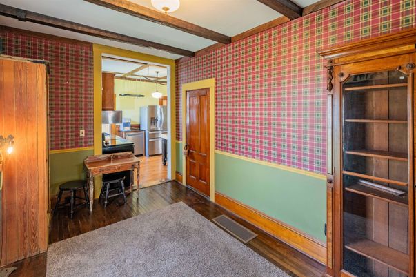 Interior, Kitchen, Pendant Lights, Wooden Beams, Wood Texture Flooring