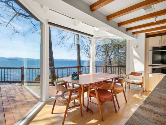 Dining room, Interior, Water, Wooden Beams, Wood Texture Flooring