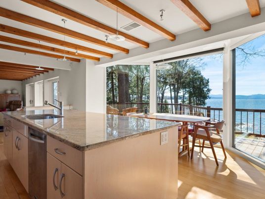 Dining room, Interior, Kitchen, Water, Wooden Beams, Wood Texture Flooring