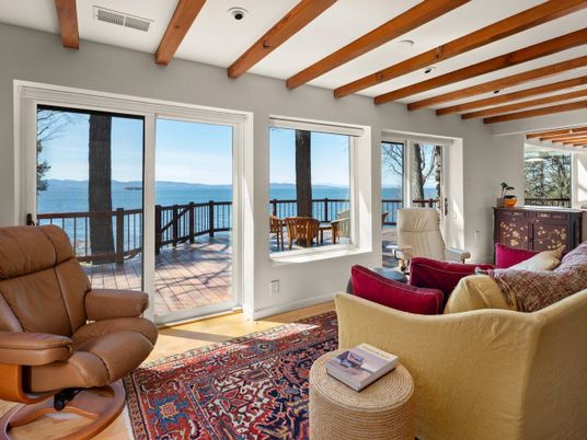 Interior, Living room, Recessed Lighting, Water, Wooden Beams