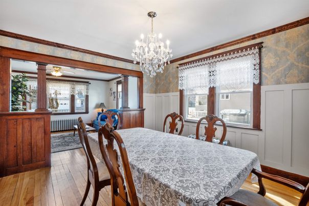 Chandelier, Dining room, Interior, Wood Texture Flooring