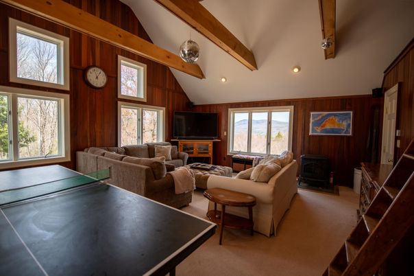 Game Room, Interior, Living room, Pendant Lights, Recessed Lighting, Wooden Beams, Wooden Walls