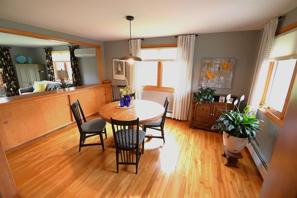 Dining room, Interior, Pendant Lights, Wood Texture Flooring