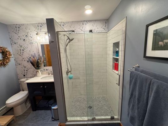 Bathroom, Glass Shower, Interior, Recessed Lighting