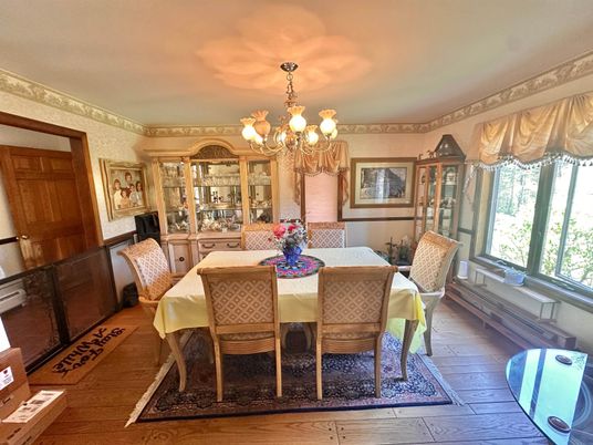 Chandelier, Dining room, Interior, Wood Texture Flooring