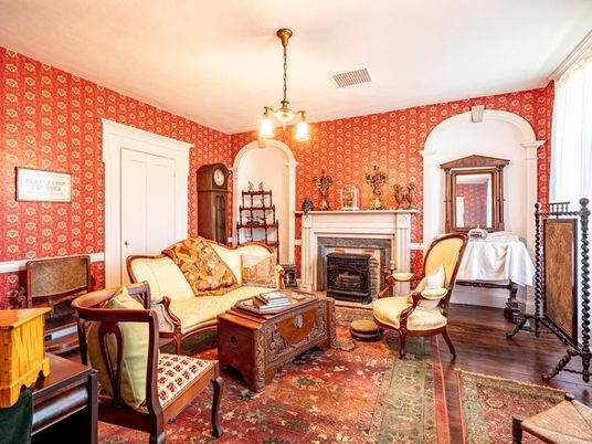 Fireplace, Interior, Living room, Pendant Lights, Wood Texture Flooring